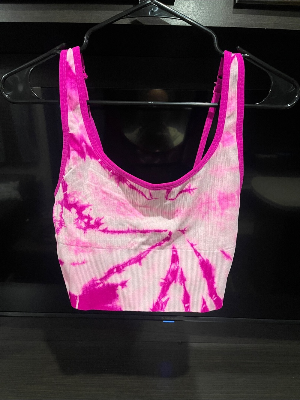 PINK Victoria's Secret Hot Pink & White Tie-Dye Ribbed Sports Bra